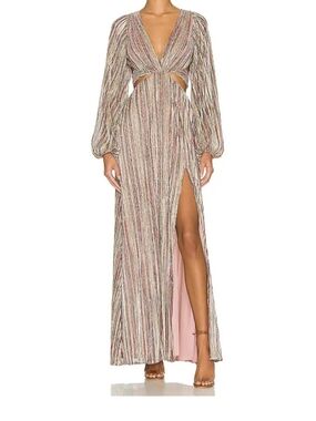 House of Harlow 1960 Pink Metallic Stripe Twist Maxi Dress